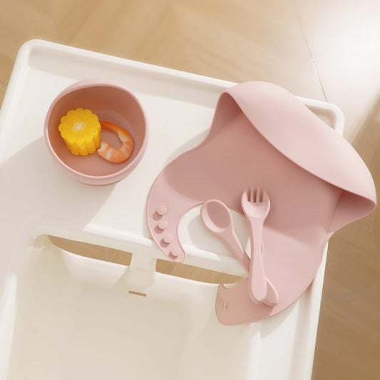 4Pcs Feeding Plate With Bib