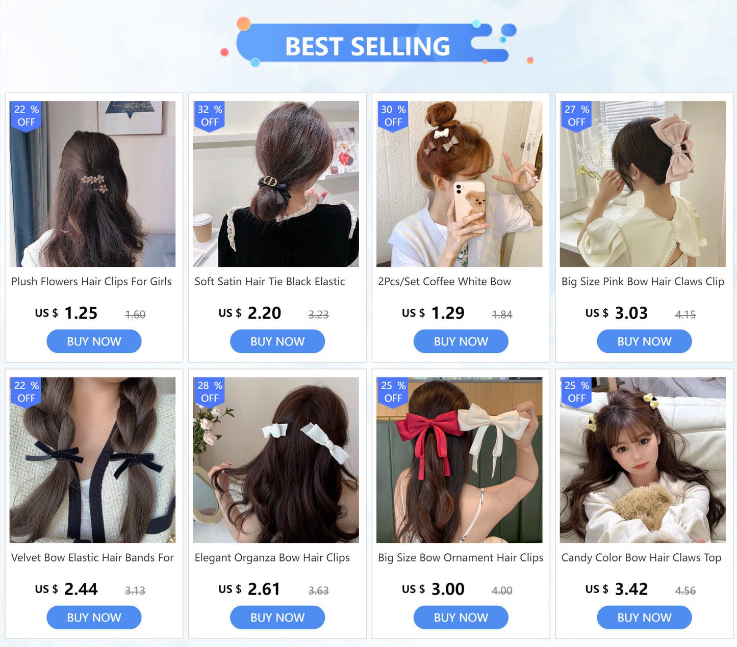 Velvet Bow Elastic Hairpins
