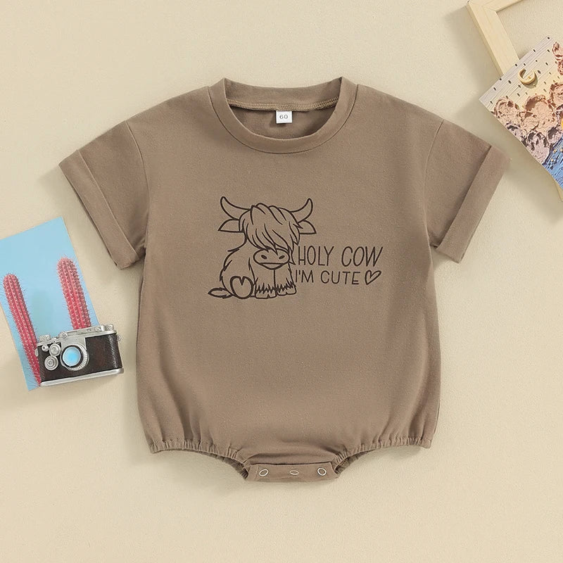 Baby Bubble Romper, Western Cow Print Summer Jumpsuit