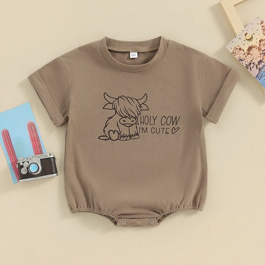 Baby Bubble Romper, Western Cow Print Summer Jumpsuit