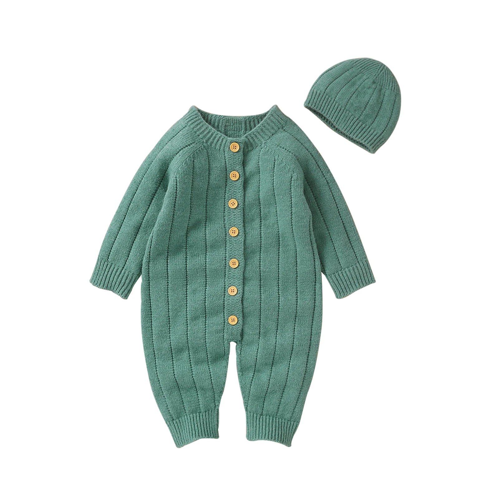 Knitted Baby Winter Romper and Cap Set, 0-18 Months