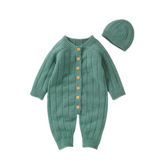 Knitted Baby Winter Romper and Cap Set, 0-18 Months