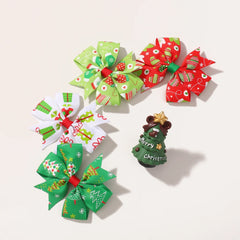 Girls' Christmas Bow Hair Clips, Pinwheel Barrette Set