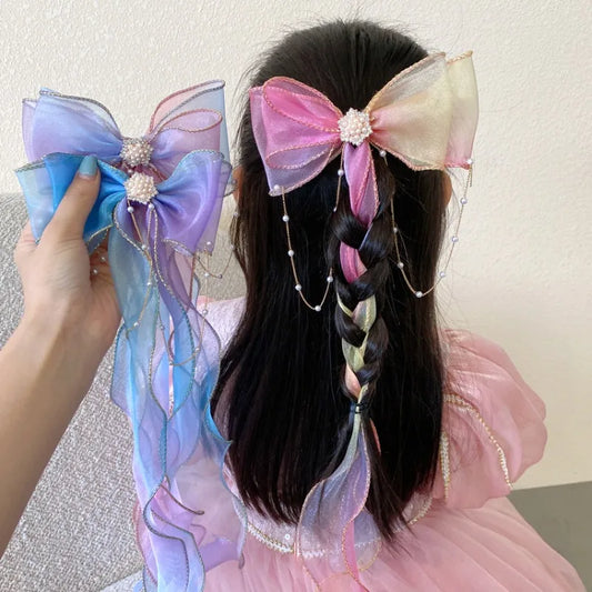 Baby Girls Elegant Mesh Bow Ribbon Hair Clips - PAMU8