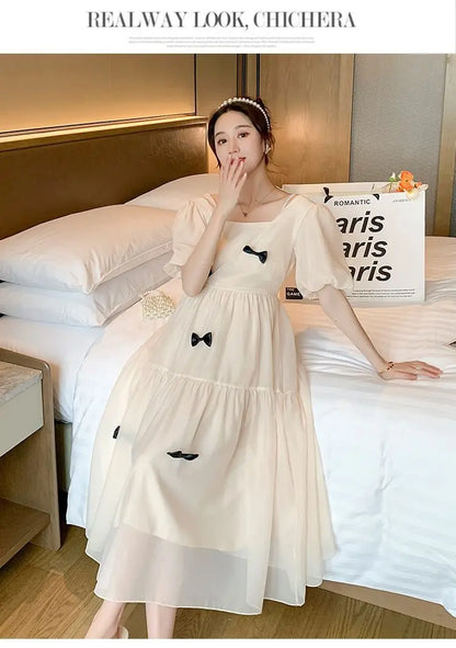 Flare sleeve square collar maternity dress