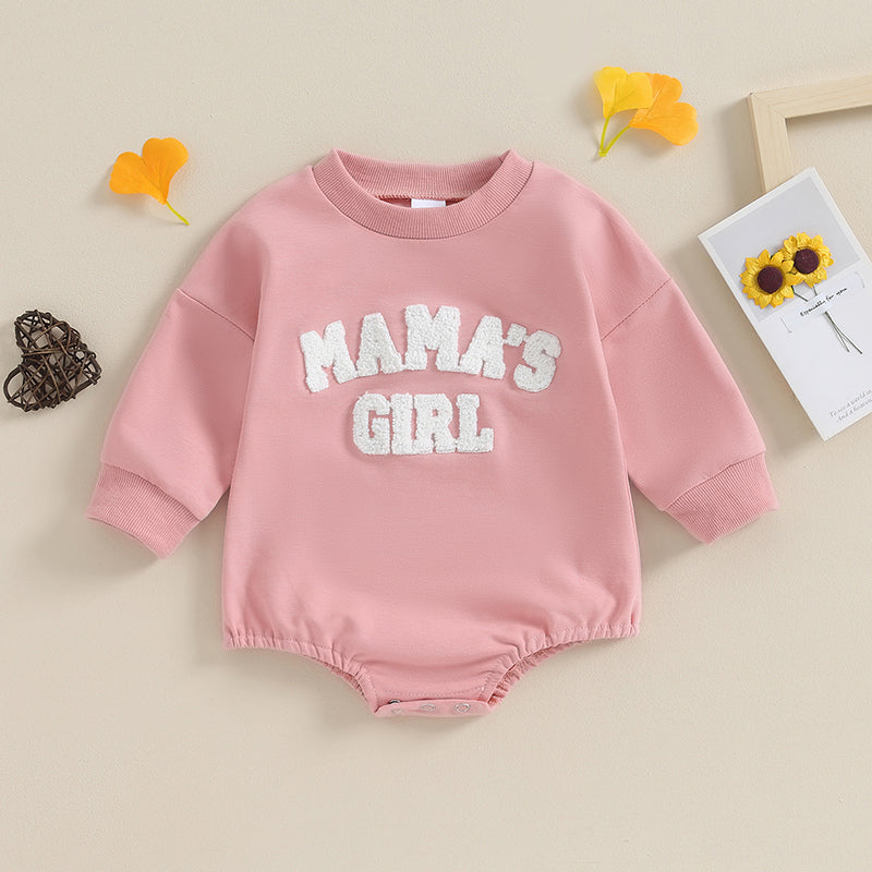 Baby Girls' Fuzzy Letter Romper, Embroidered Jumpsuit