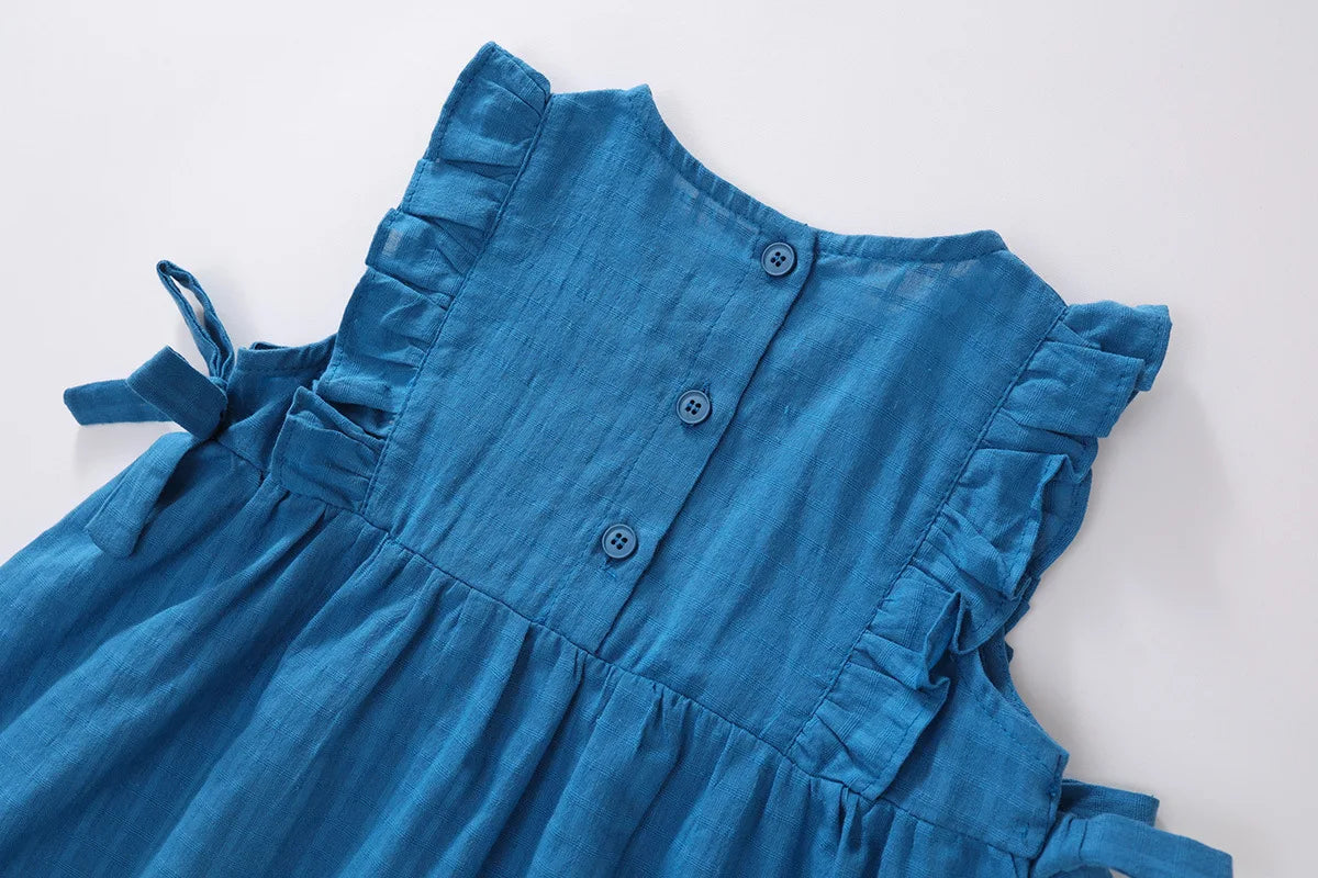 Ruffled Blue Vest Style Dress for Girls