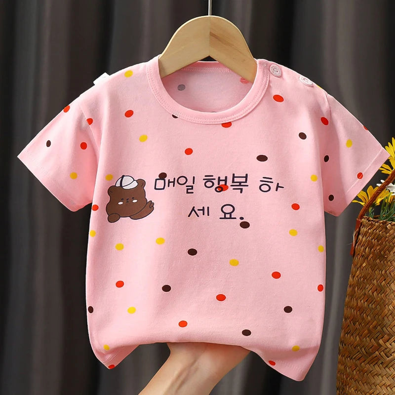 Kids' Cartoon T-Shirt, 100% Cotton Short-Sleeve Top