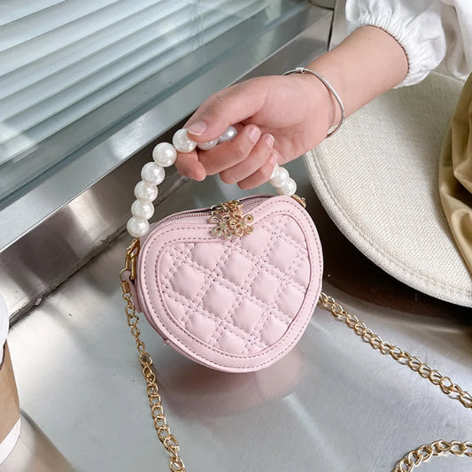 Girls' Pearl-Handle Mini Purse | Plaid Round Handbag
