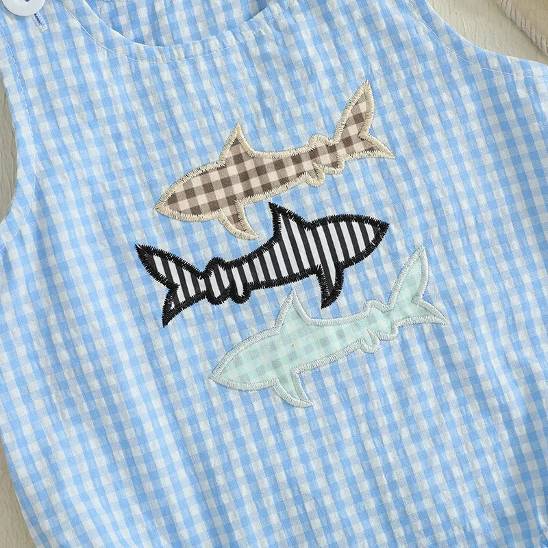 Baby Sleeveless Romper, Crab Embroidery Summer Playsuit