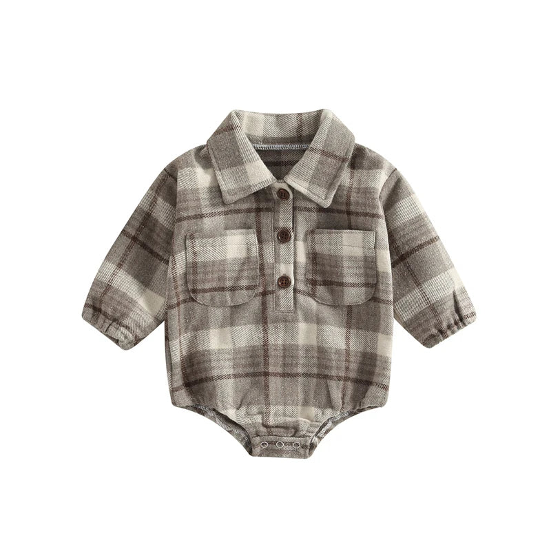 Baby Boys' Vintage Plaid Romper, Long-Sleeve Jumpsuit