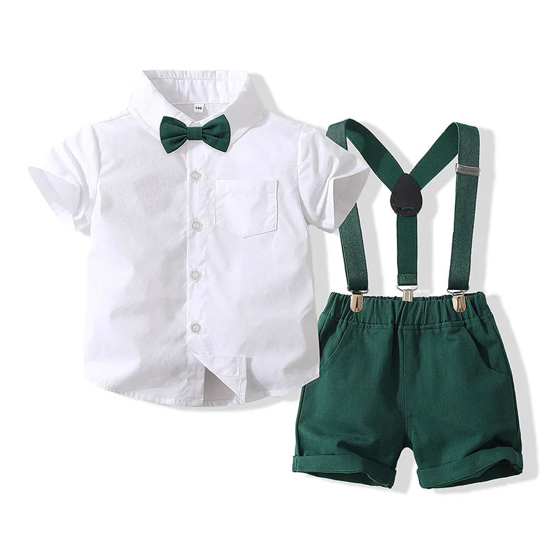 Boys' Button-Down Shirt and Suspender Shorts Set