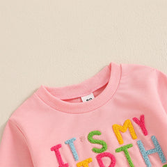 Toddler Girls Cotton Letter-Embroidery Sweatshirt & Pants Set