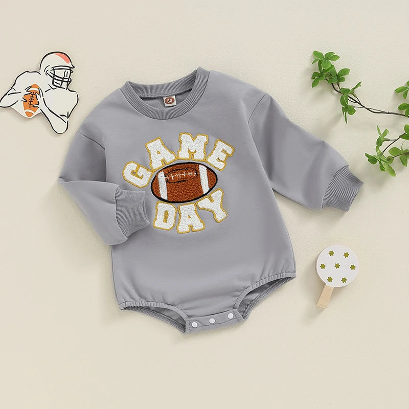 Baby Football Embroidery Bodysuit, Long-Sleeve Fall Romper