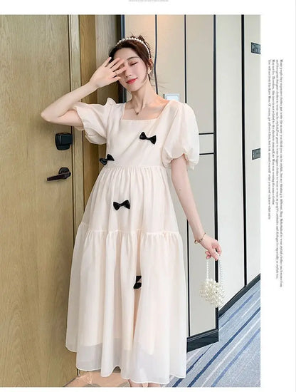 Flare sleeve square collar maternity dress