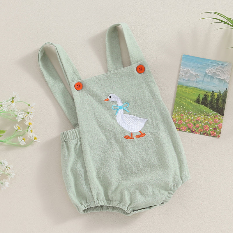 Baby Girl Duck-Print Sleeveless Romper Jumpsuit