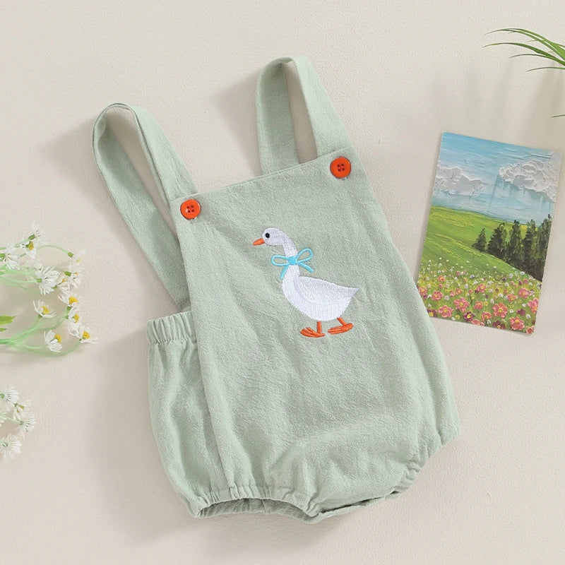 Baby Girl Duck-Print Sleeveless Romper Jumpsuit