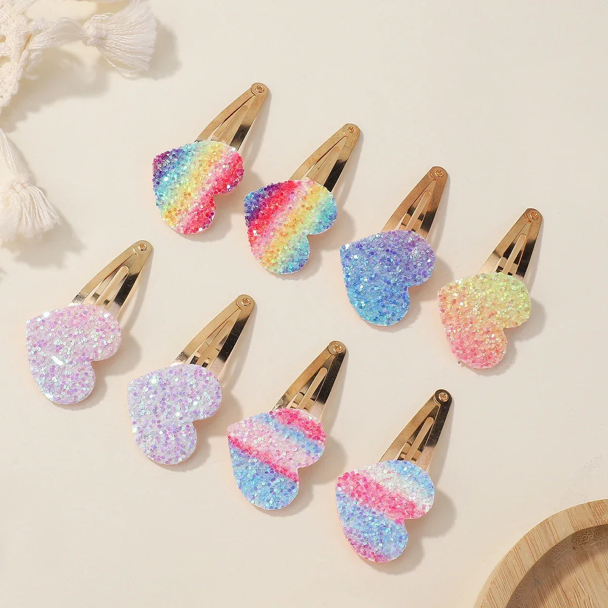 Glitter Rainbow Flower Hairpins