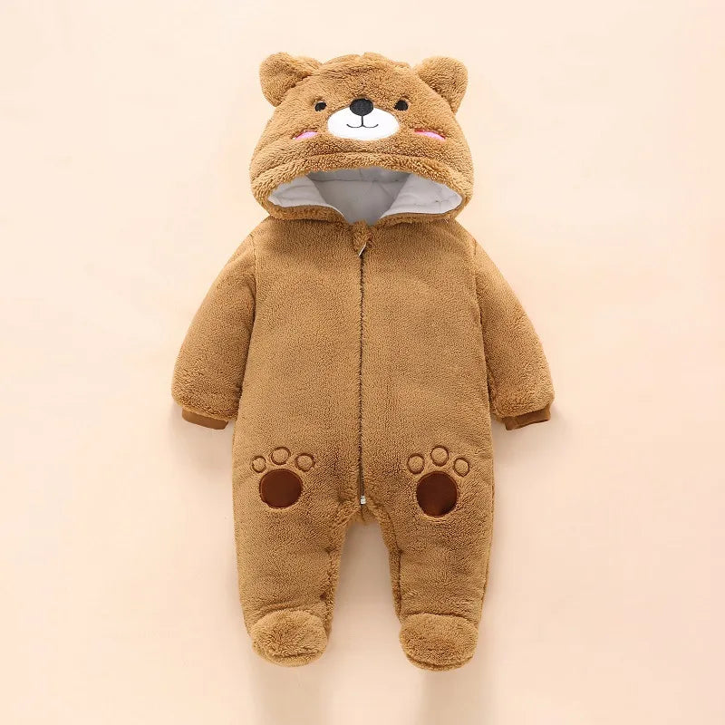 Baby Bear Hooded Winter Romper, Warm Cotton Jumpsuit
