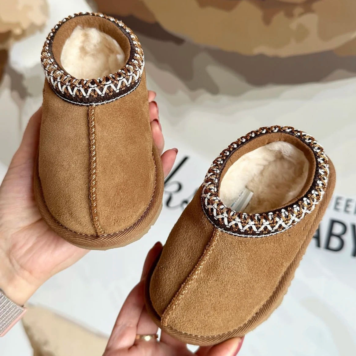 Kids' Suede Snow Boots, Fur-Lined Winter Shoes