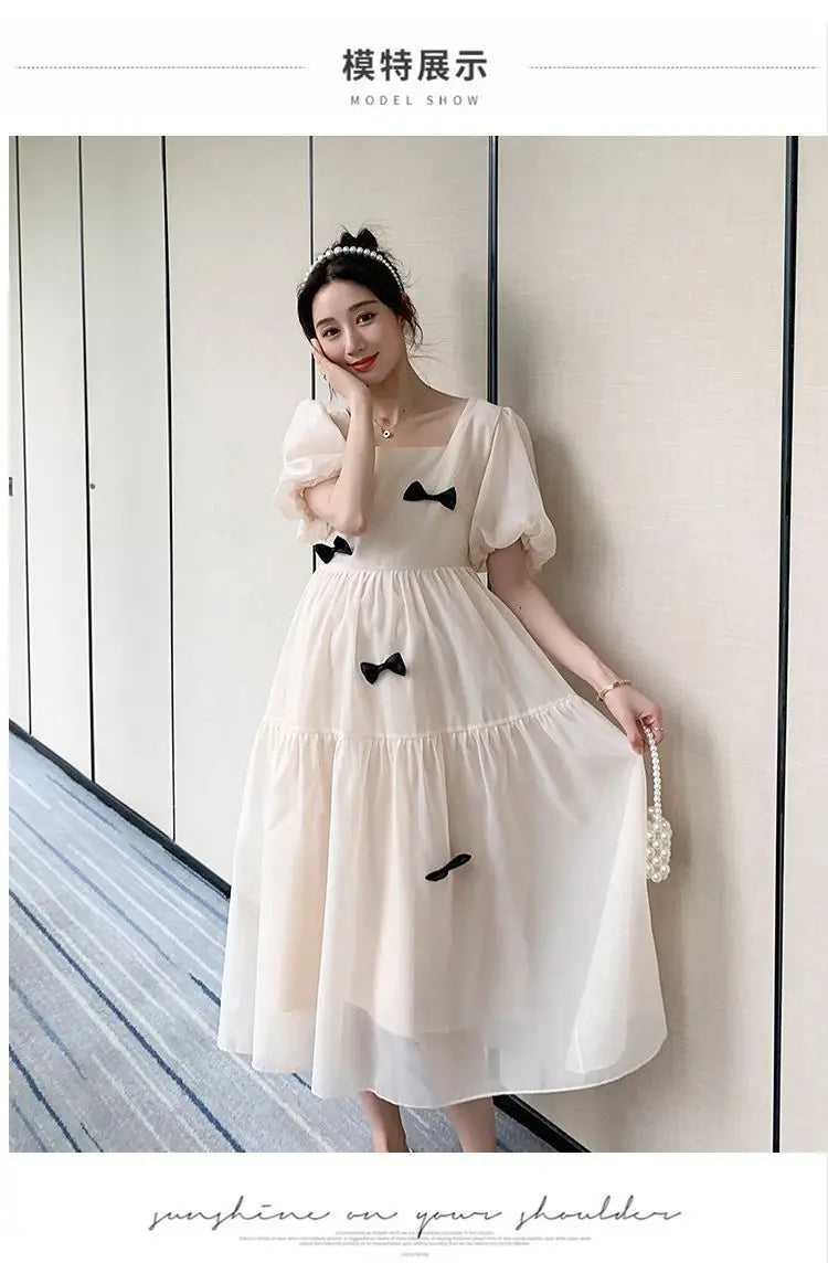 Flare sleeve square collar maternity dress