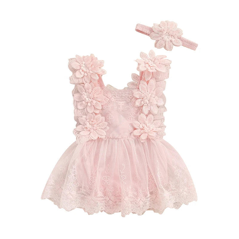 Floral Lace Embroidery Romper Dress - PAMU8
