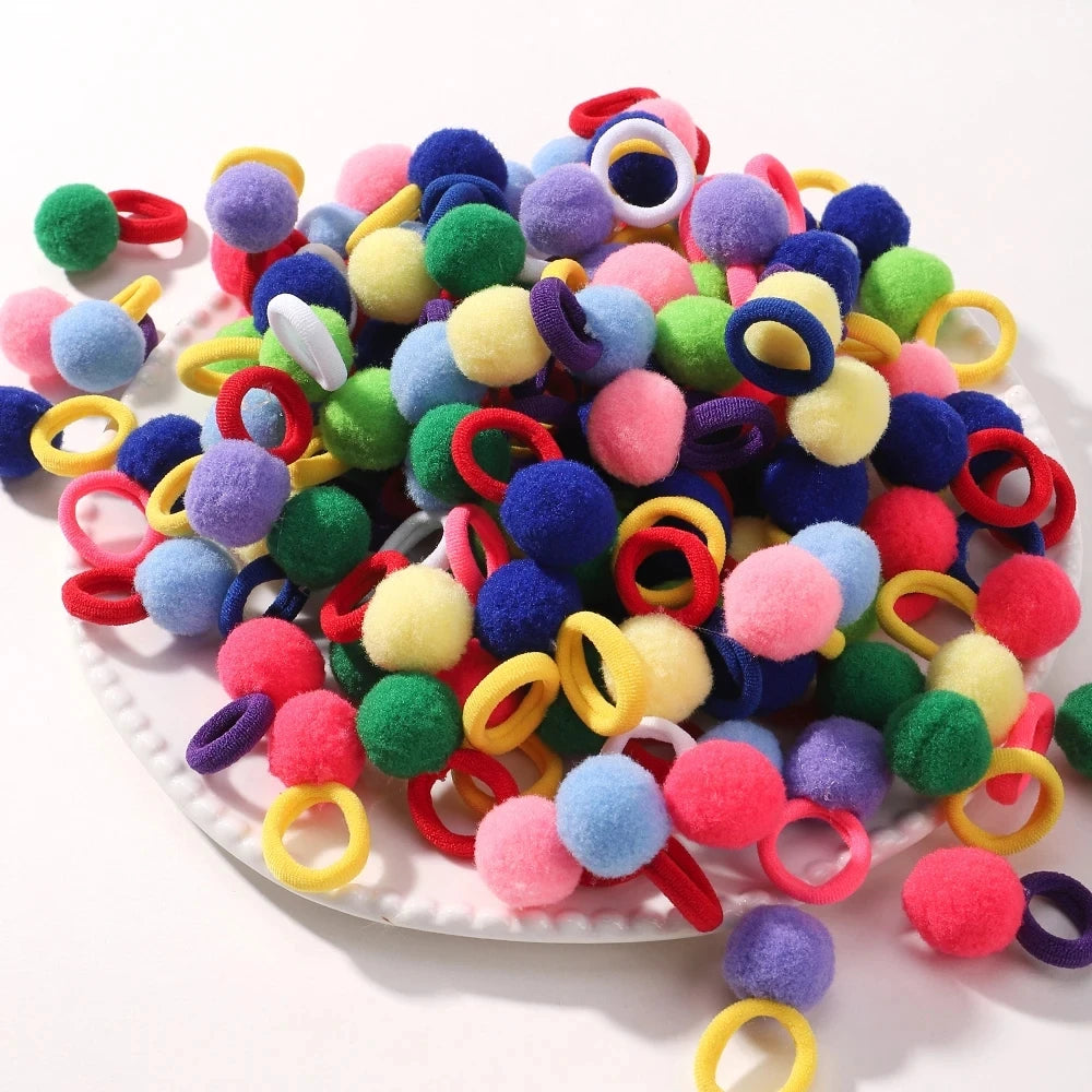 Plush Ball Hair Ties, 40-Pack Elastic Bands for Girls