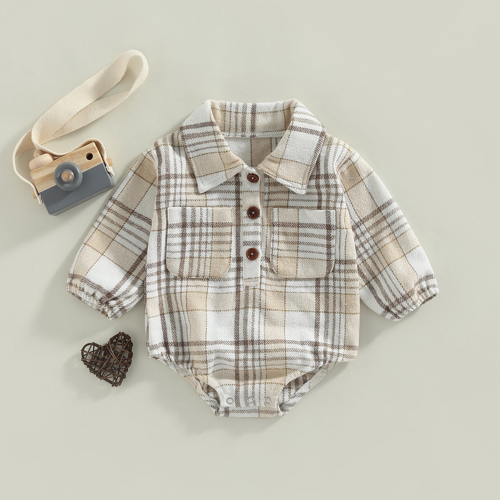 Baby Boys' Vintage Plaid Romper, Long-Sleeve Jumpsuit