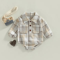 Baby Boys' Vintage Plaid Romper, Long-Sleeve Jumpsuit
