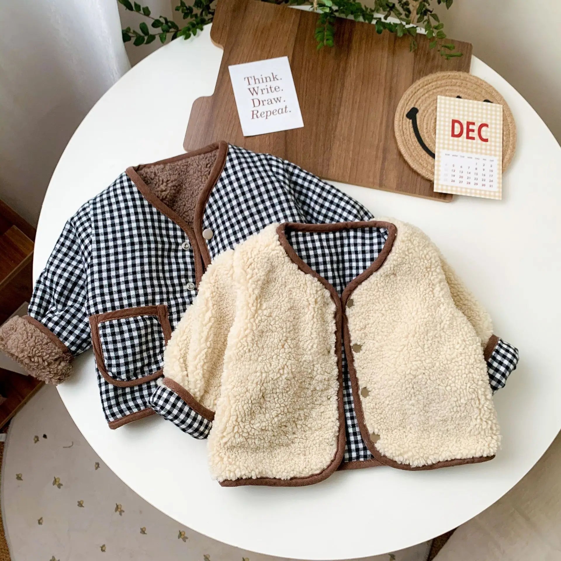 Stylish Plaid Plush Kids Coat
