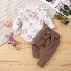 Baby Girls Floral Romper Pants Set Cotton 2PCS