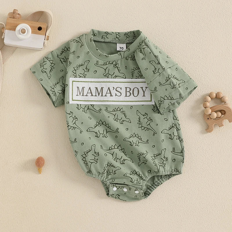Baby Boys' Dinosaur Romper, Short-Sleeve Summer Bodysuit