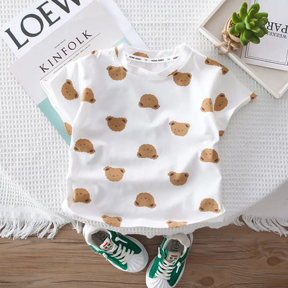 Cartoon Bear tees Overalls Set