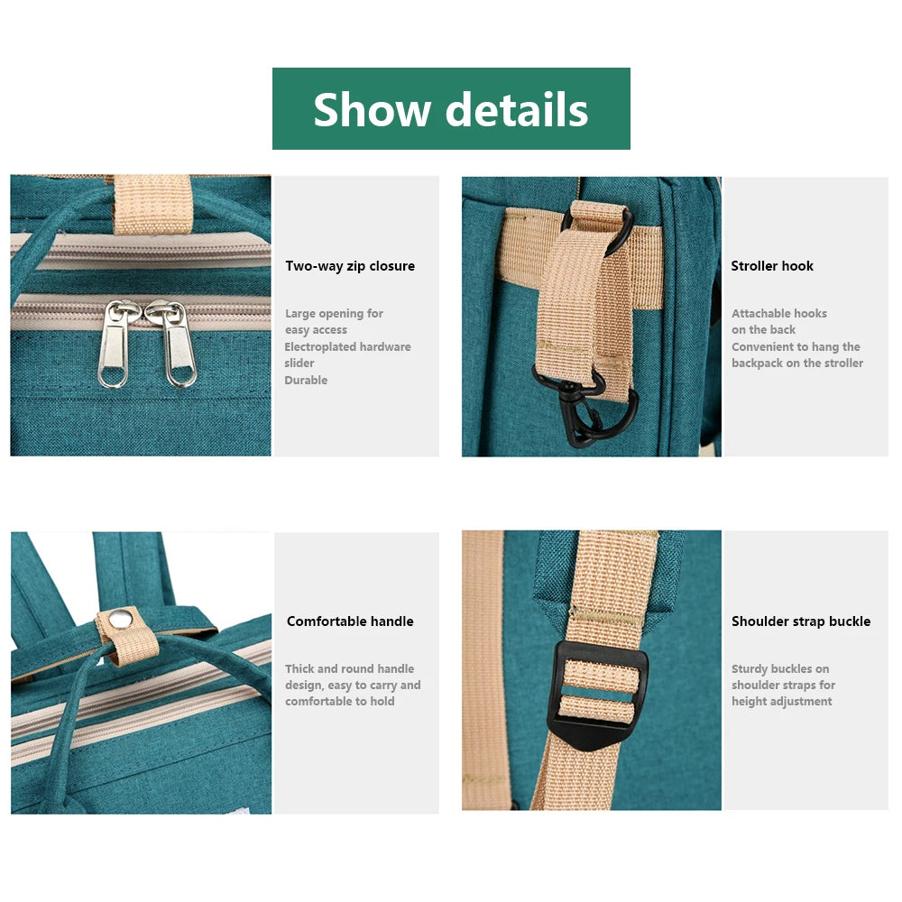 3-in-1 Foldable Diaper Bag Backpack with Changing Station