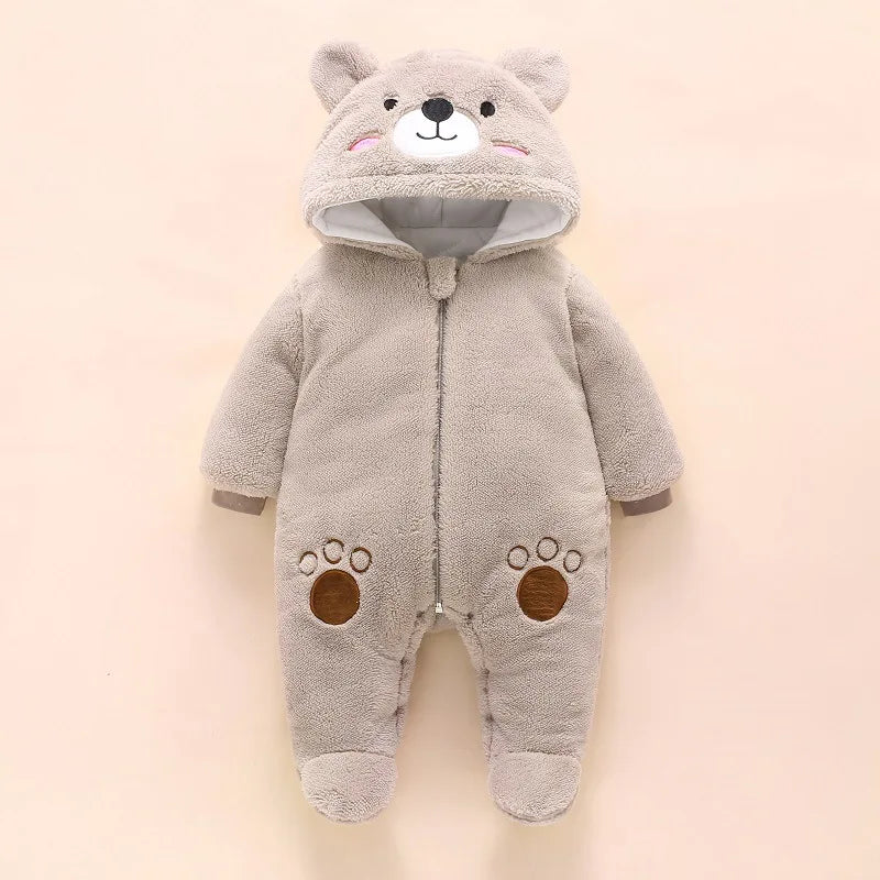 Baby Bear Hooded Winter Romper, Warm Cotton Jumpsuit