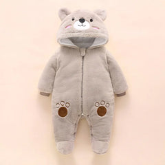Baby Bear Hooded Winter Romper, Warm Cotton Jumpsuit
