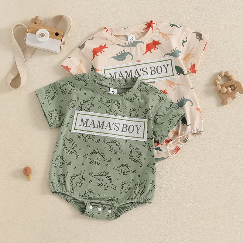 Baby Boys' Dinosaur Romper, Short-Sleeve Summer Bodysuit