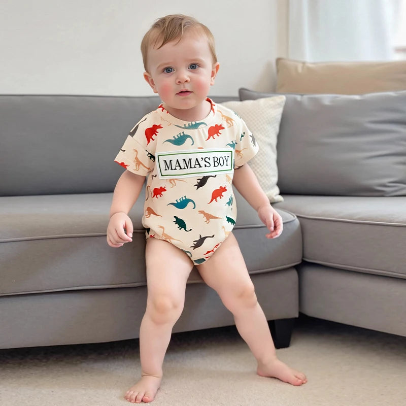 Baby Boys' Dinosaur Romper, Short-Sleeve Summer Bodysuit
