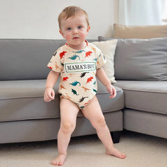 Baby Boys' Dinosaur Romper, Short-Sleeve Summer Bodysuit
