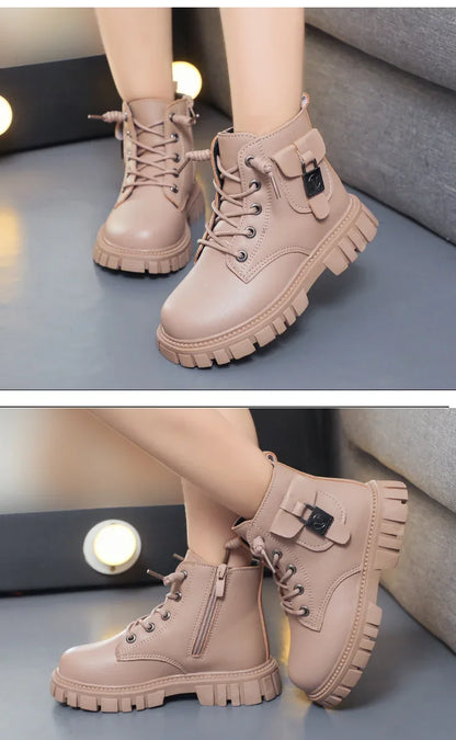 Leather Girls Warm Boots