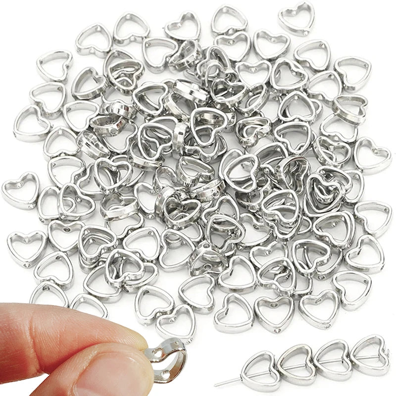 Silver heart spacer beads for DIY jewelry bracelets and necklaces USA
