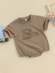Baby Bubble Romper, Western Cow Print Summer Jumpsuit