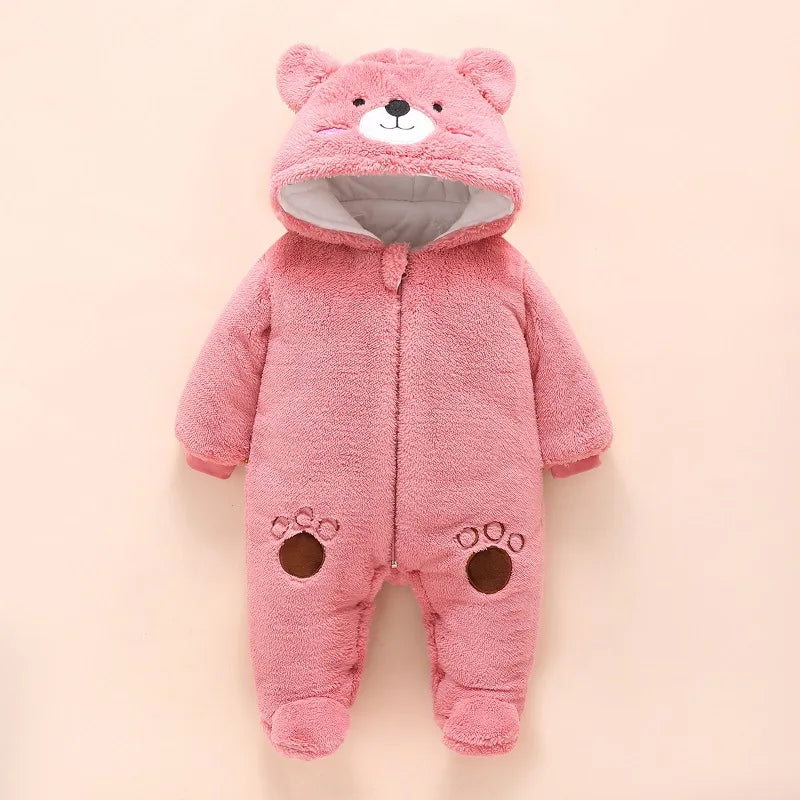 Baby Bear Hooded Winter Romper, Warm Cotton Jumpsuit