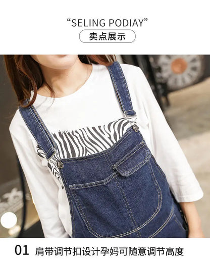 Wide Leg Denim Maternity Jumpsuits