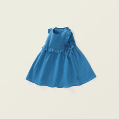 Ruffled Blue Vest Style Dress for Girls