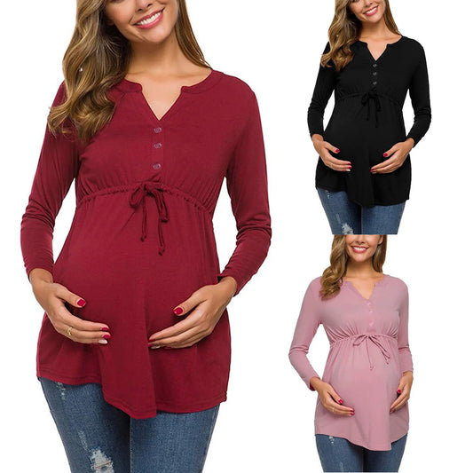 Long-sleeve V-neck maternity nursing top, product photo