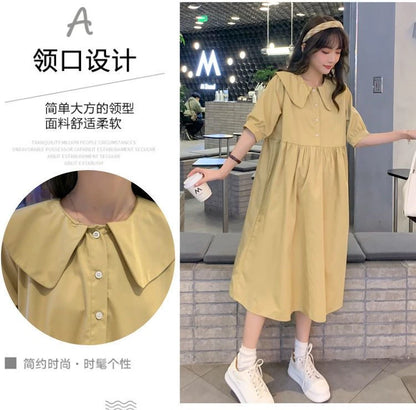 Collar Ruffled Patchwork Maternity Dress