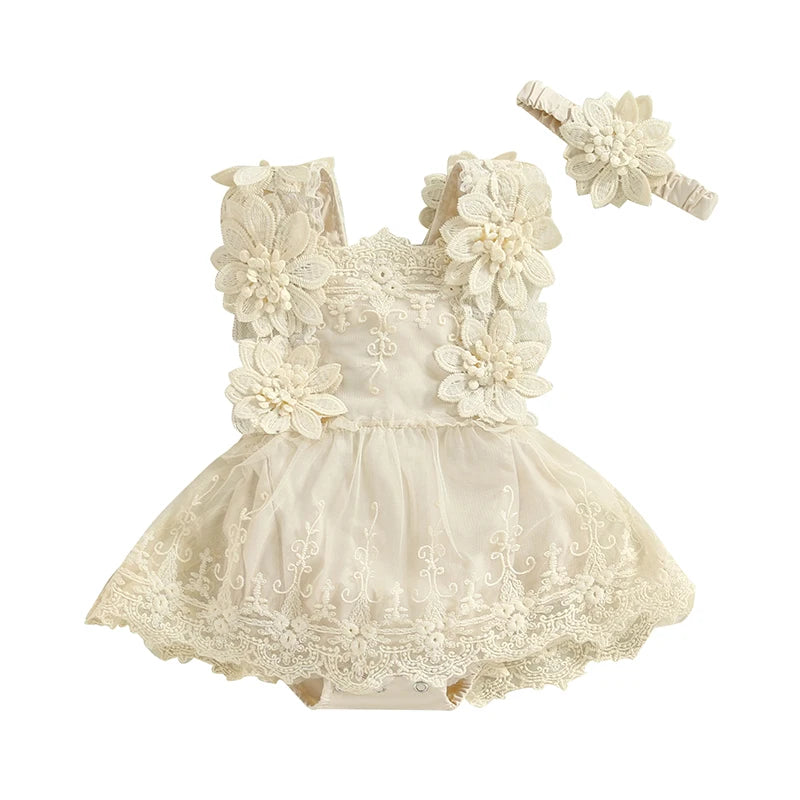 Floral Lace Embroidery Romper Dress - PAMU8