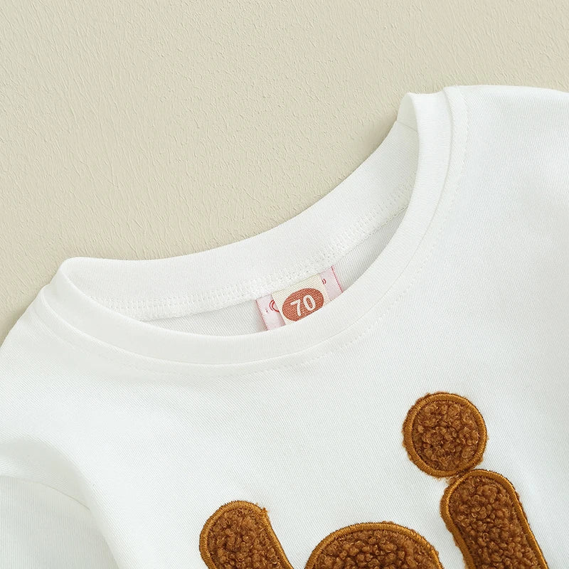 Baby Girls' Beige Fuzzy Letter Bodysuit, Long-Sleeve