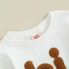 Baby Girls' Beige Fuzzy Letter Bodysuit, Long-Sleeve